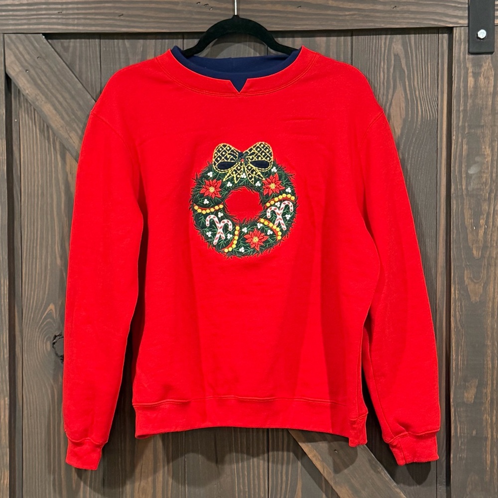Natural Reflections‎ Women’s Embroidered Wreath Christmas Sweatshirt Size Large
